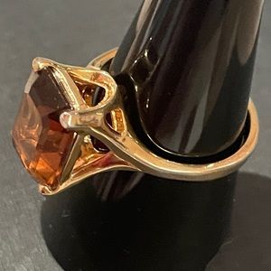 Ring With Amber/Orange Color Stone Stamped 18K GE  A (In Circle) Size 9